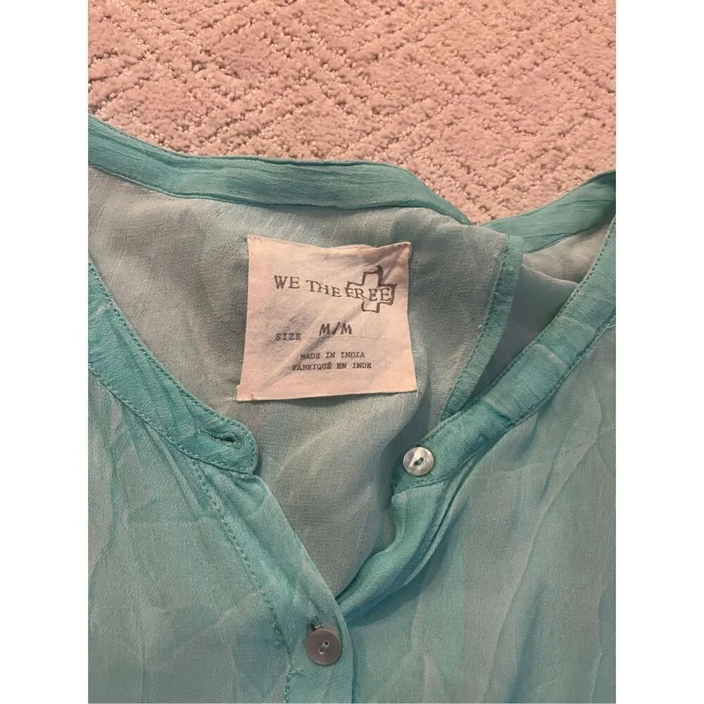 Free People Mint Green Semi-Sheer Tulip Cut Blouse